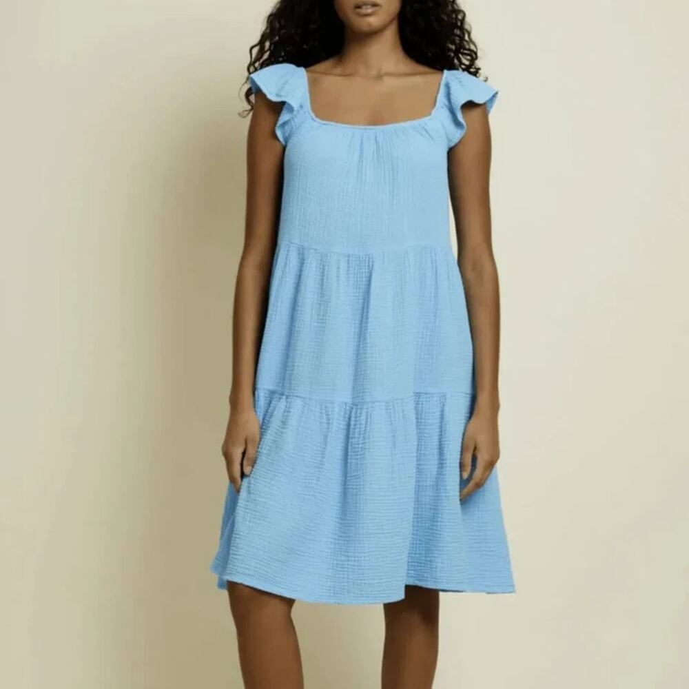 Nation LTD Noa Ruffled Midi Dress in Turks & Caicos Turquoise XS
